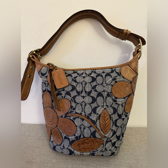 Coach Bags Coach Bleecker Denim C Floral Whiskey Leather Flower Bag